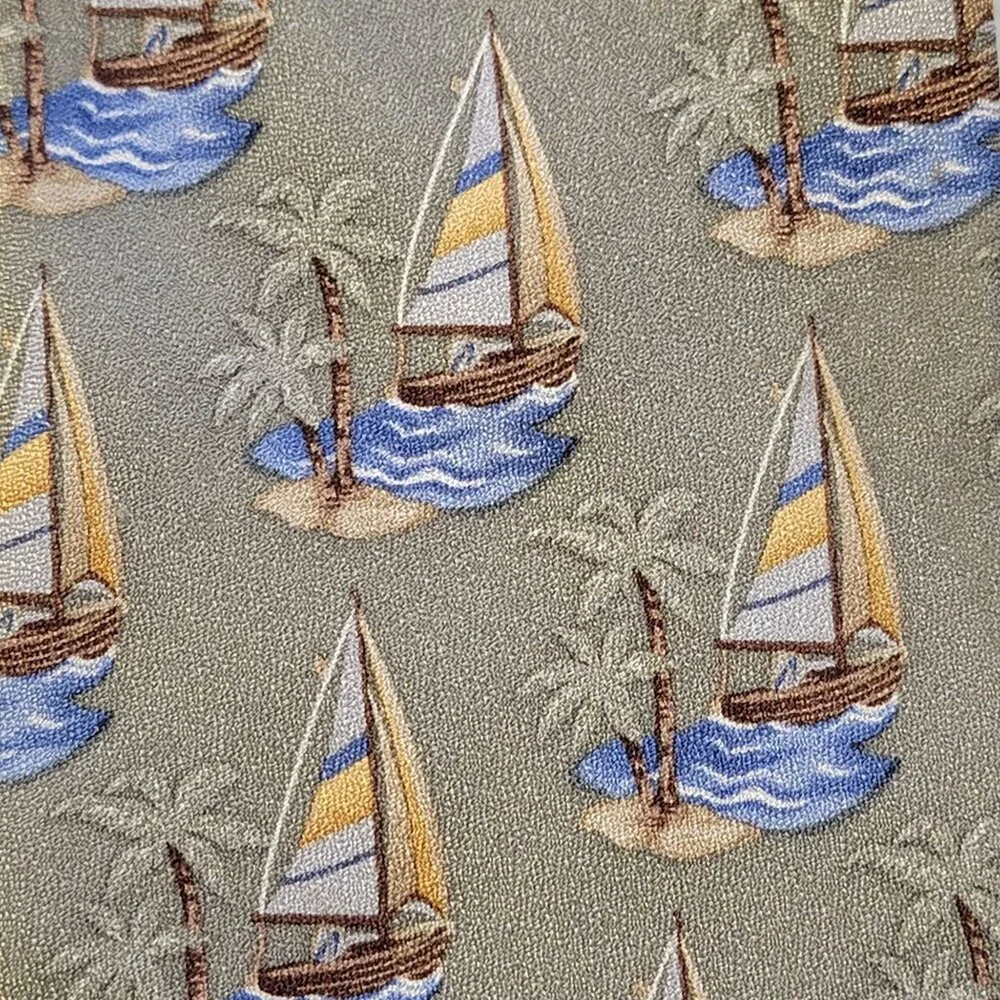 Tango Mens Coastal Silk Tie Sailboat Palm Tree Nautical Neutral Beach‎ Long